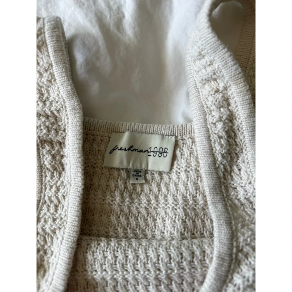 Freshman 1996 Women's S Beige Solid Knit Straight Neck Strap Crop Tank
